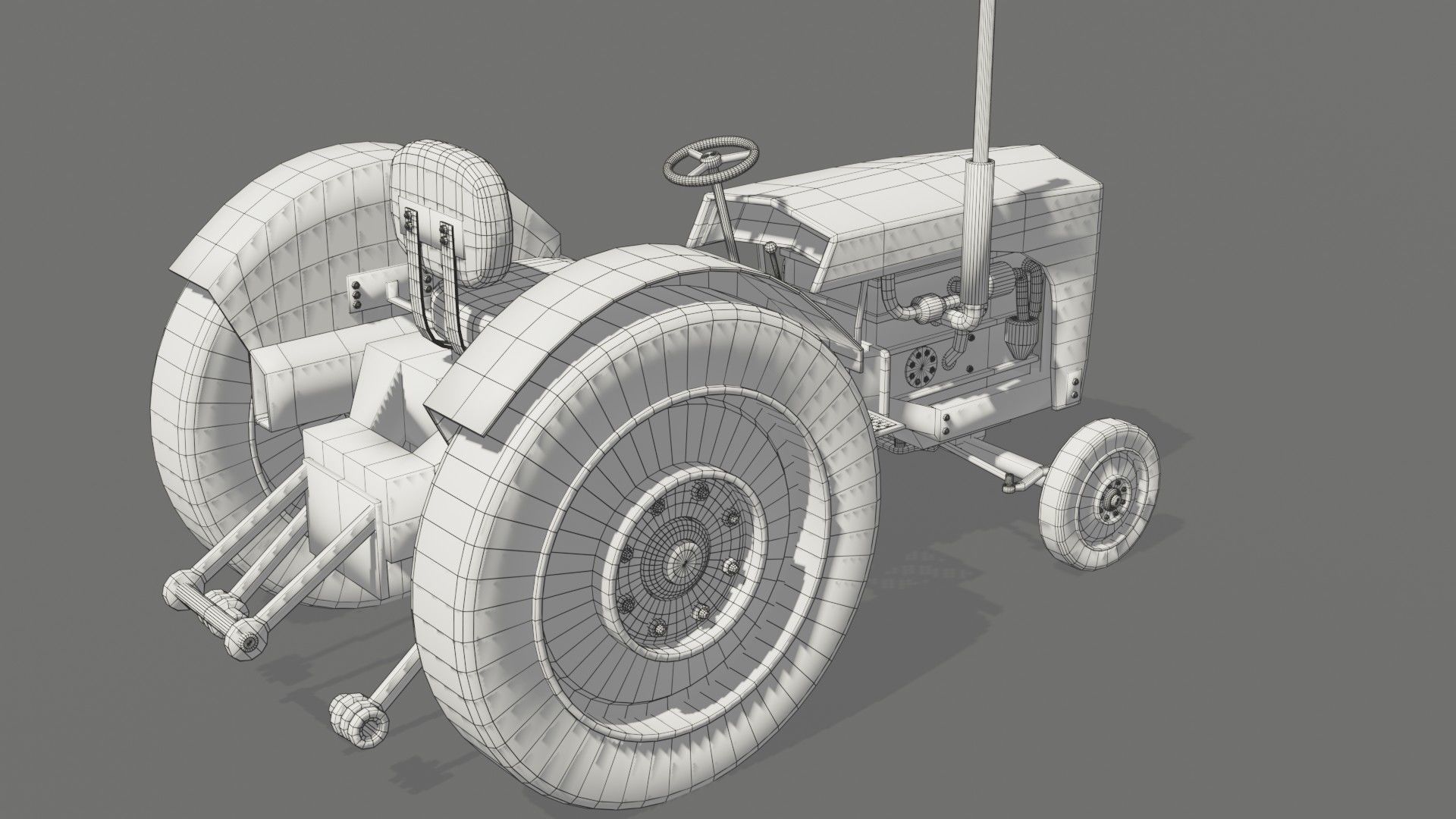 Old farm tractor Low-poly 3D model_23