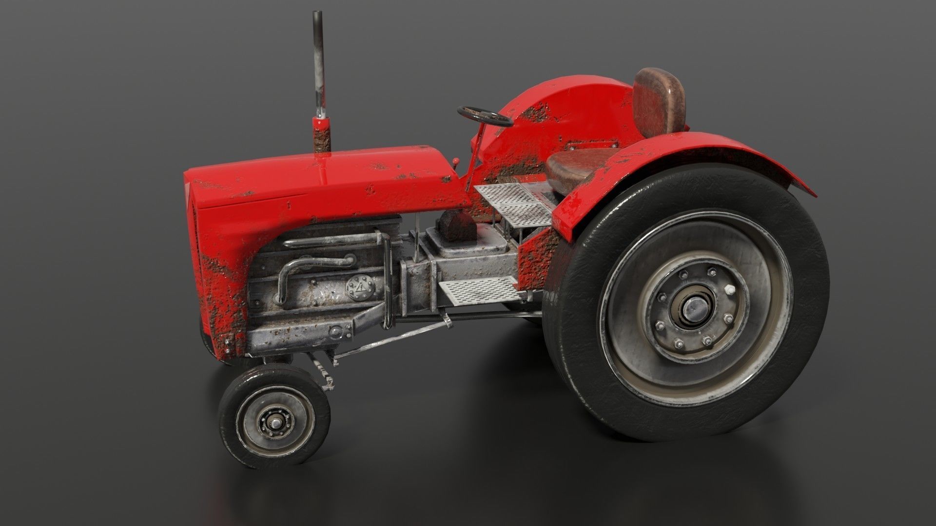 Old farm tractor Low-poly 3D model_12