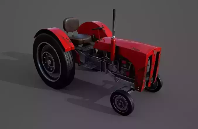 Old farm tractor Low-poly 3D model