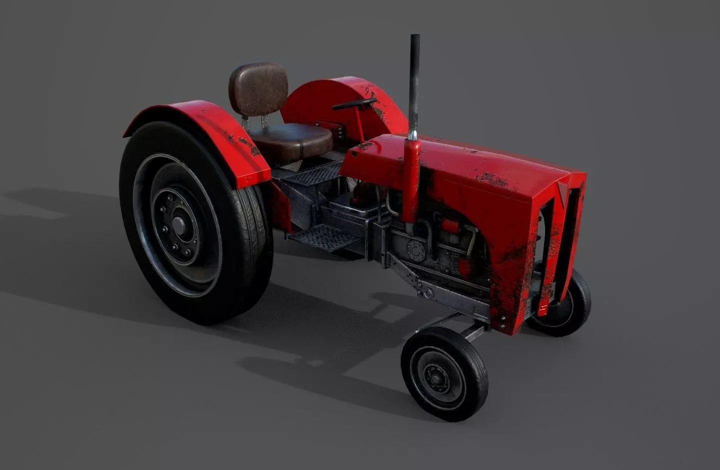 Old farm tractor Low-poly 3D model_0