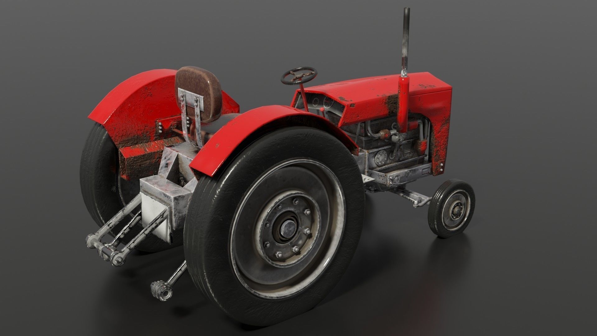 Old farm tractor Low-poly 3D model_7