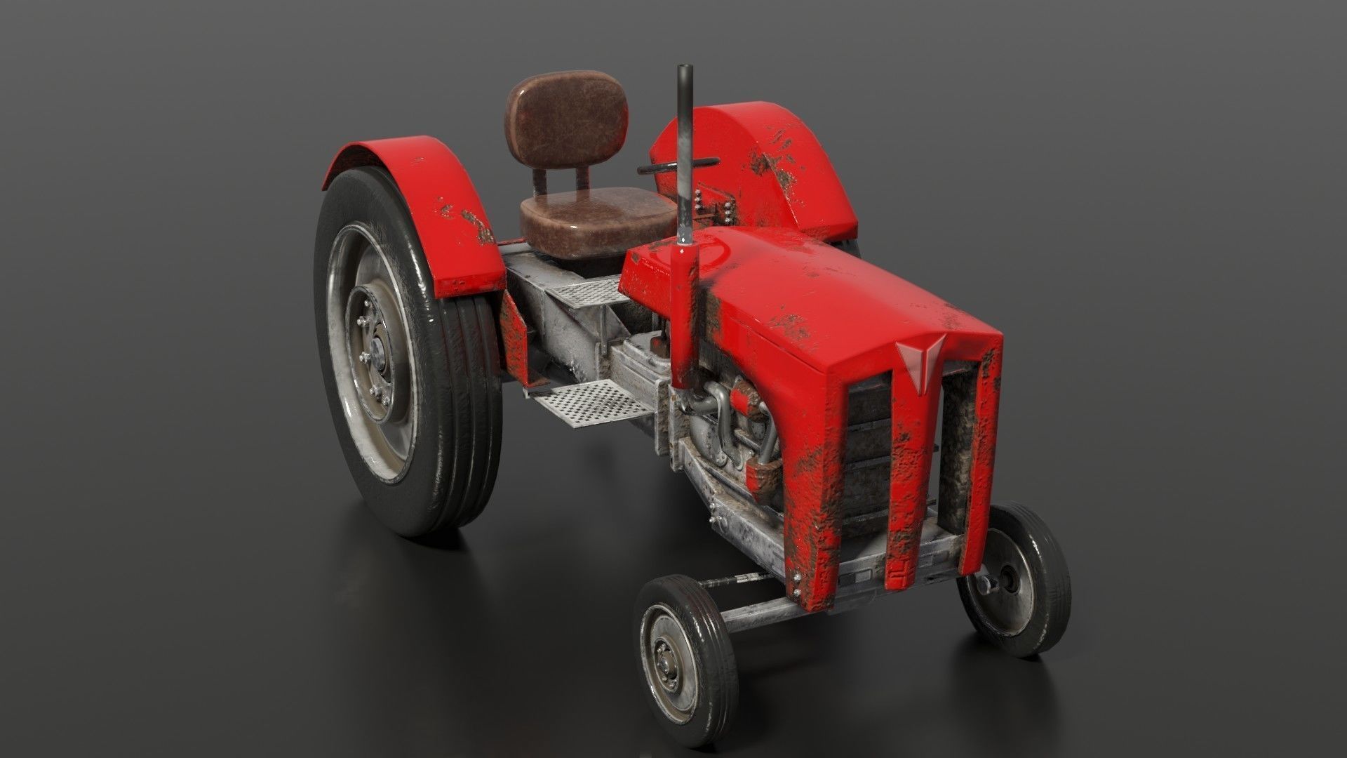 Old farm tractor Low-poly 3D model_16