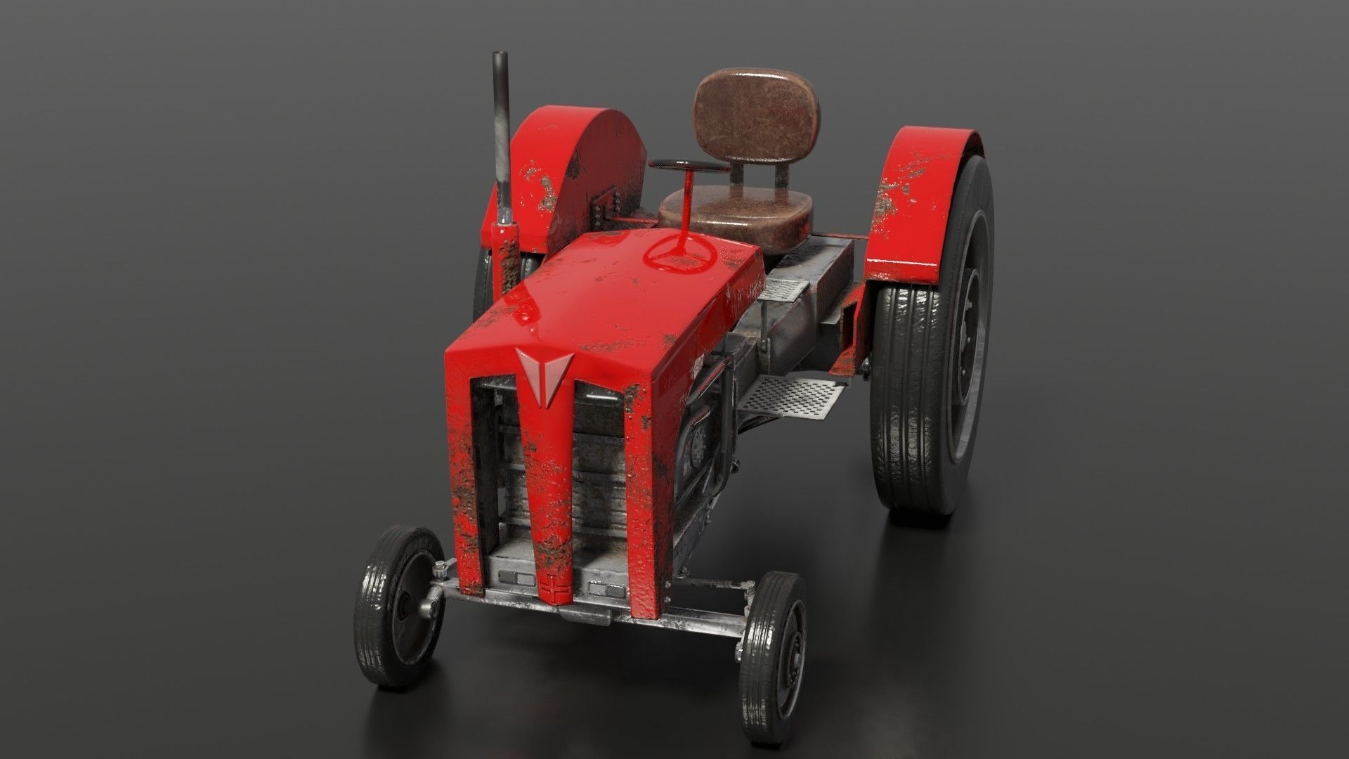 Old farm tractor Low-poly 3D model_14