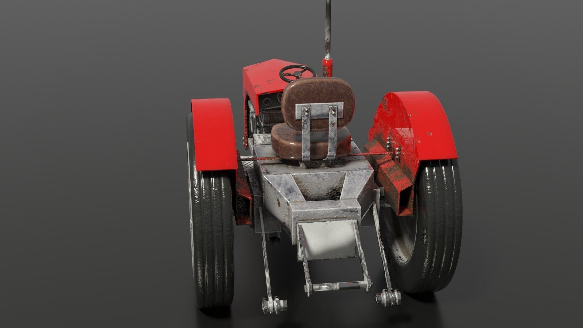 Old farm tractor Low-poly 3D model_9