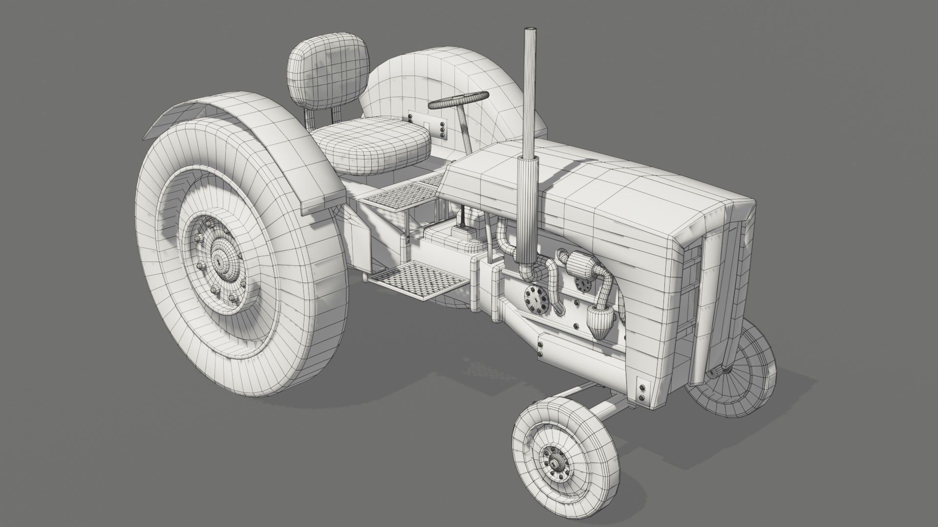 Old farm tractor Low-poly 3D model_34