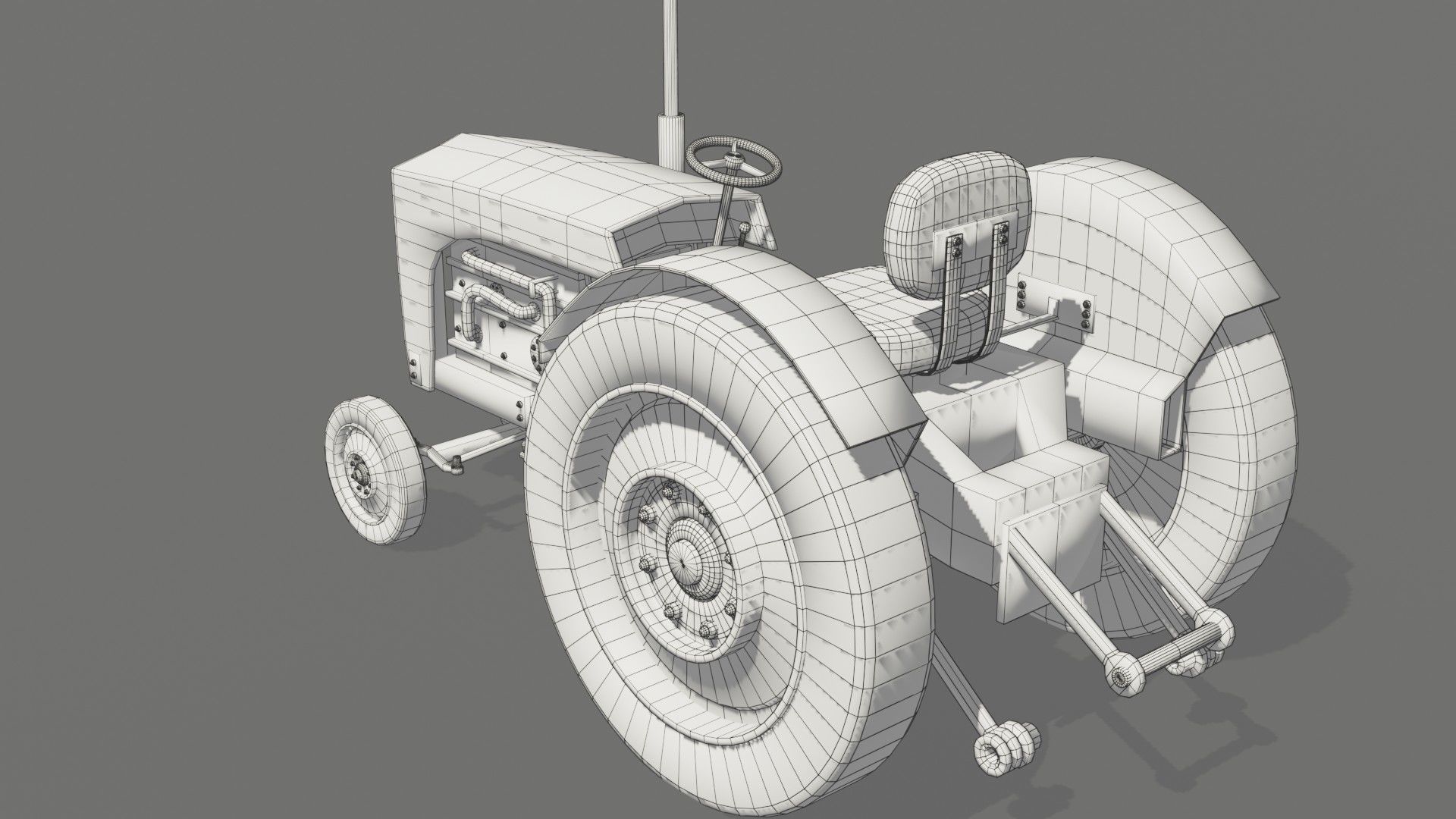 Old farm tractor Low-poly 3D model_29