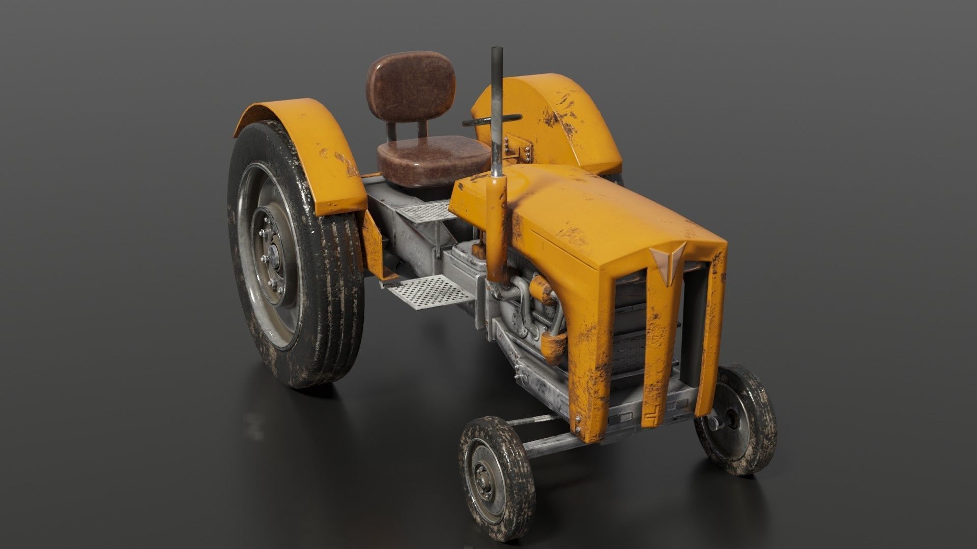 Old farm tractor Low-poly 3D model_19
