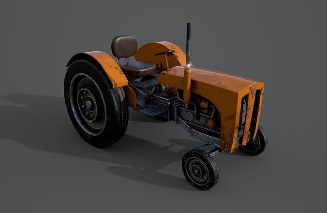 Old farm tractor Low-poly 3D model