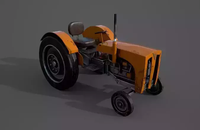 Old farm tractor Low-poly 3D model