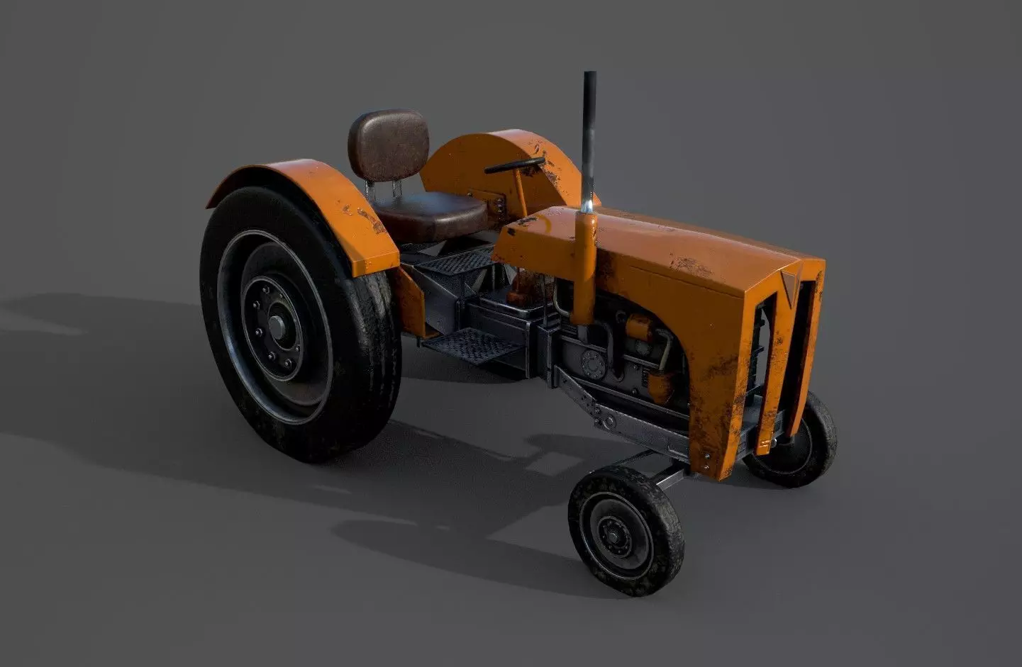 Old farm tractor Low-poly 3D model_0