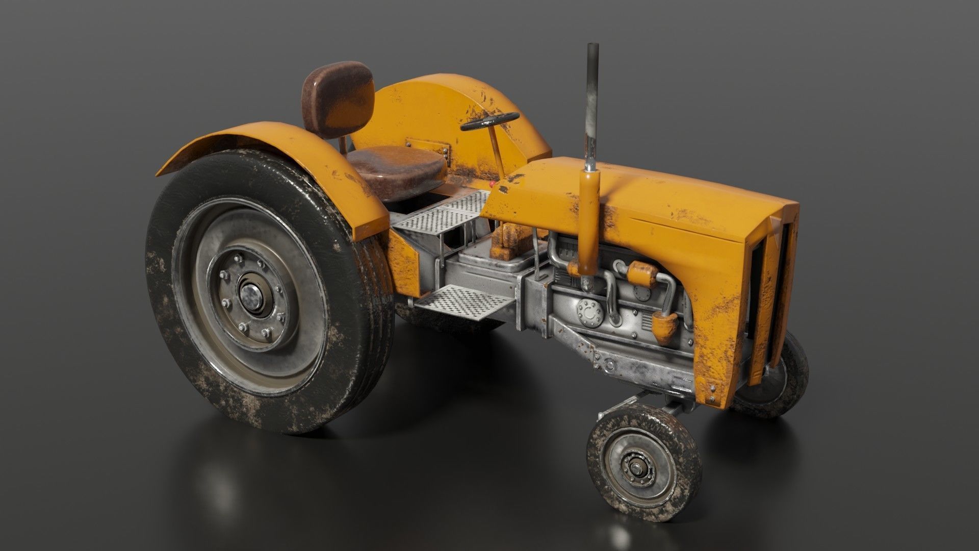 Old farm tractor Low-poly 3D model_6