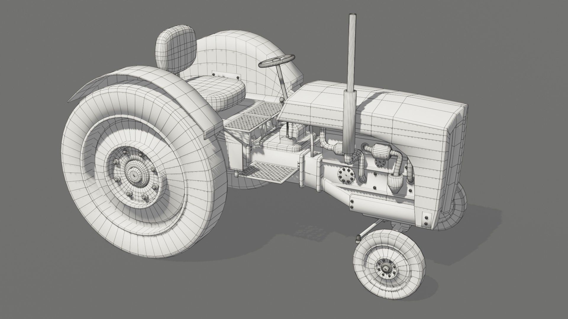 Old farm tractor Low-poly 3D model_23
