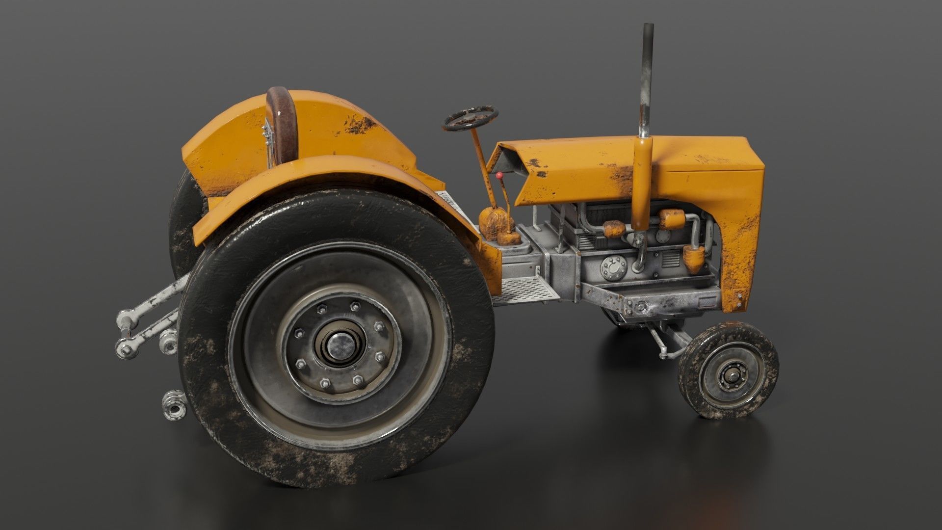Old farm tractor Low-poly 3D model_9