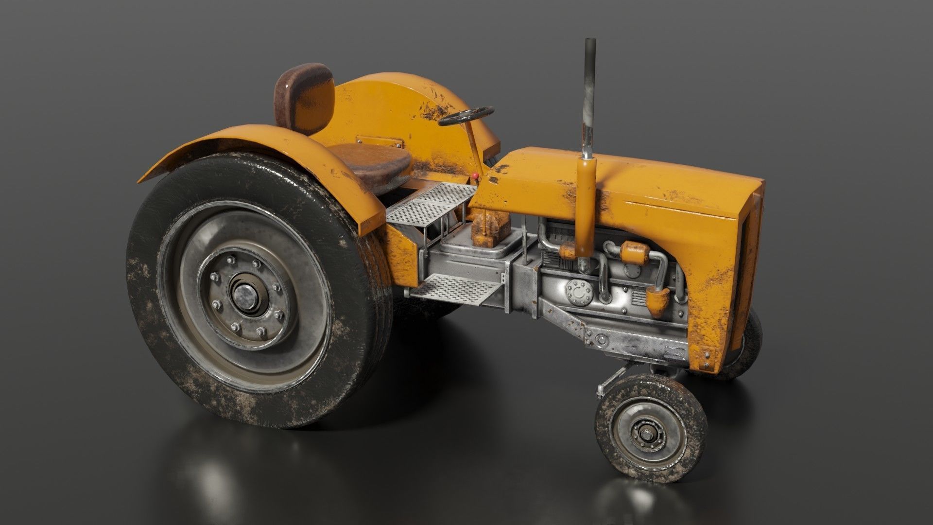 Old farm tractor Low-poly 3D model_7