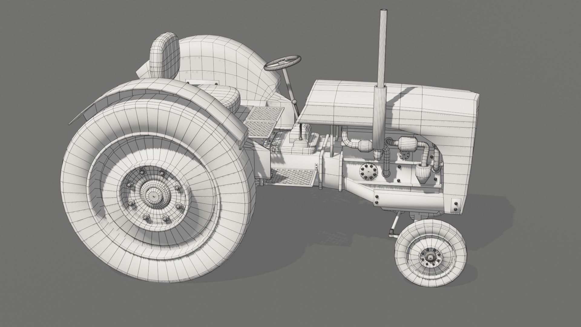 Old farm tractor Low-poly 3D model_24