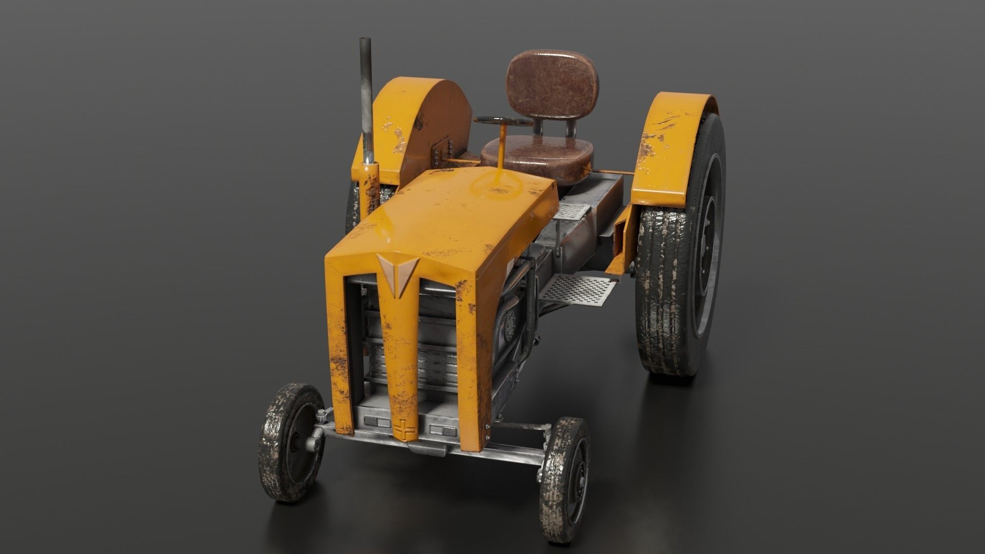 Old farm tractor Low-poly 3D model_17