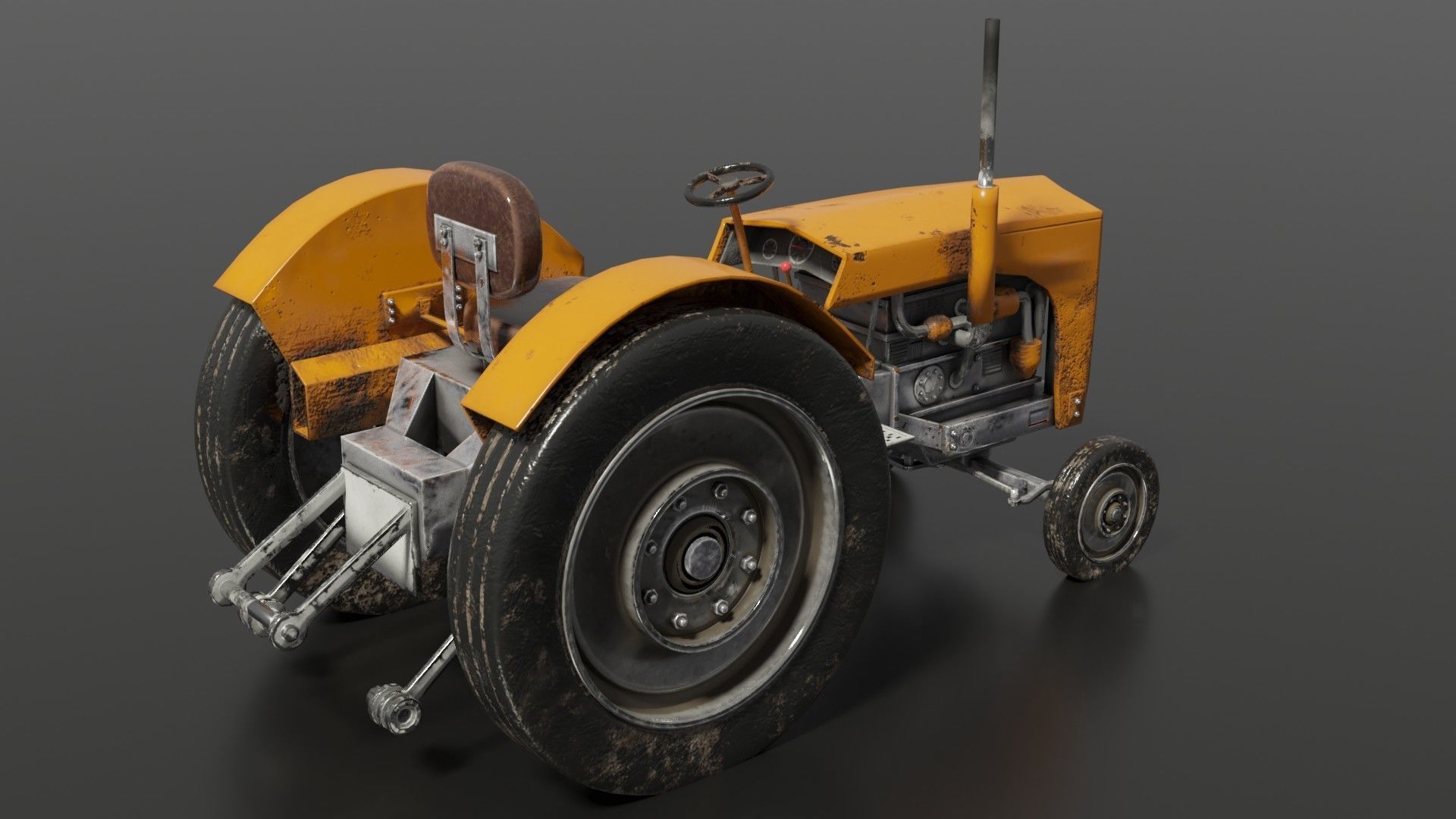 Old farm tractor Low-poly 3D model_10