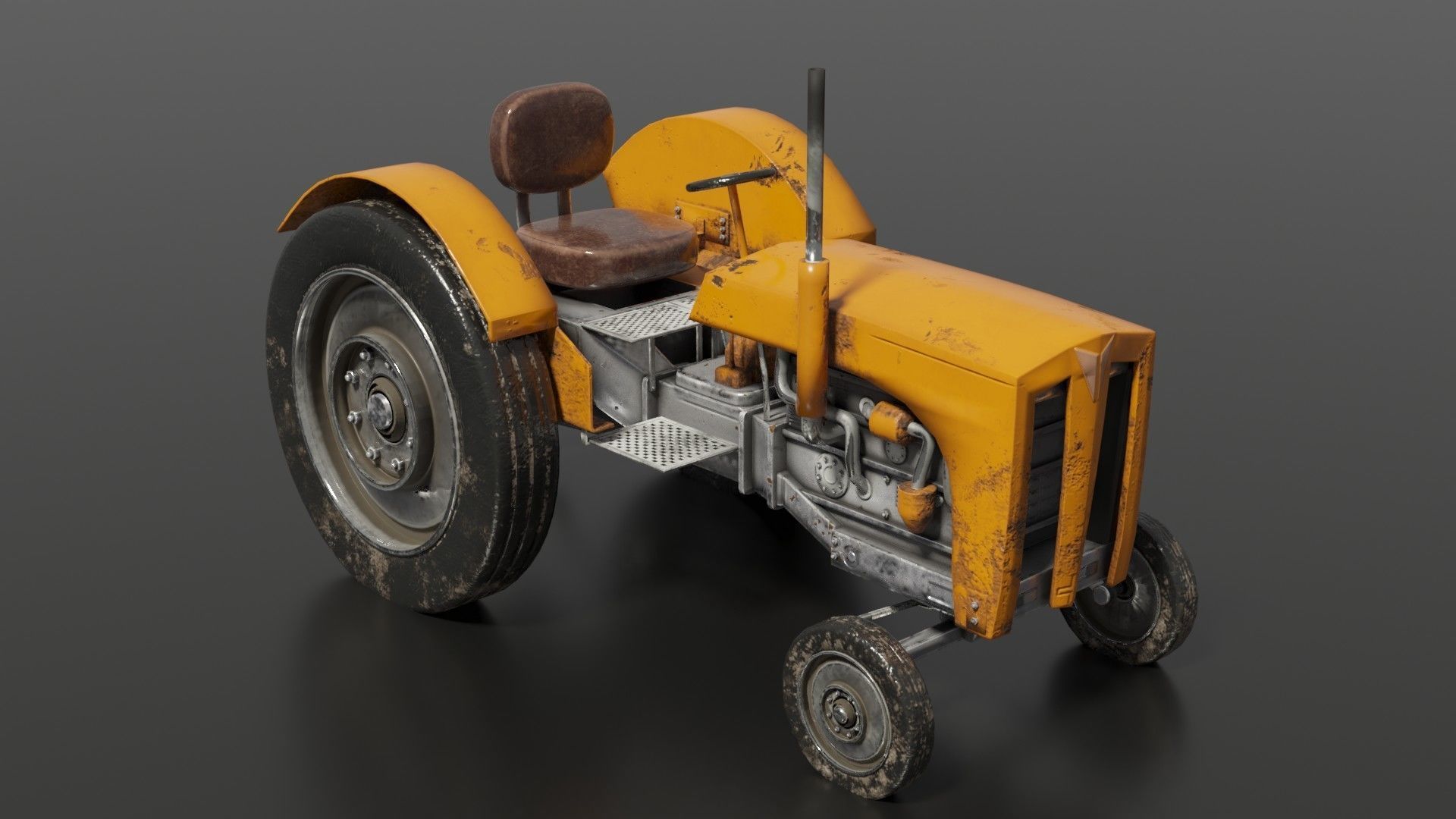 Old farm tractor Low-poly 3D model_20