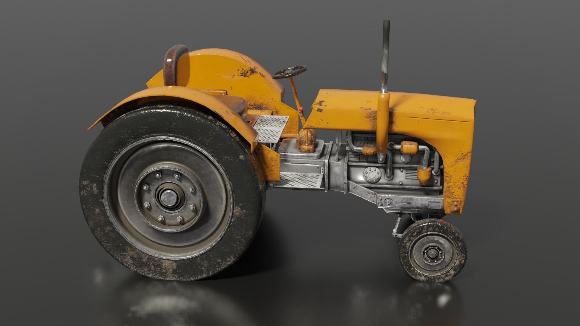 Old farm tractor Low-poly 3D model_8