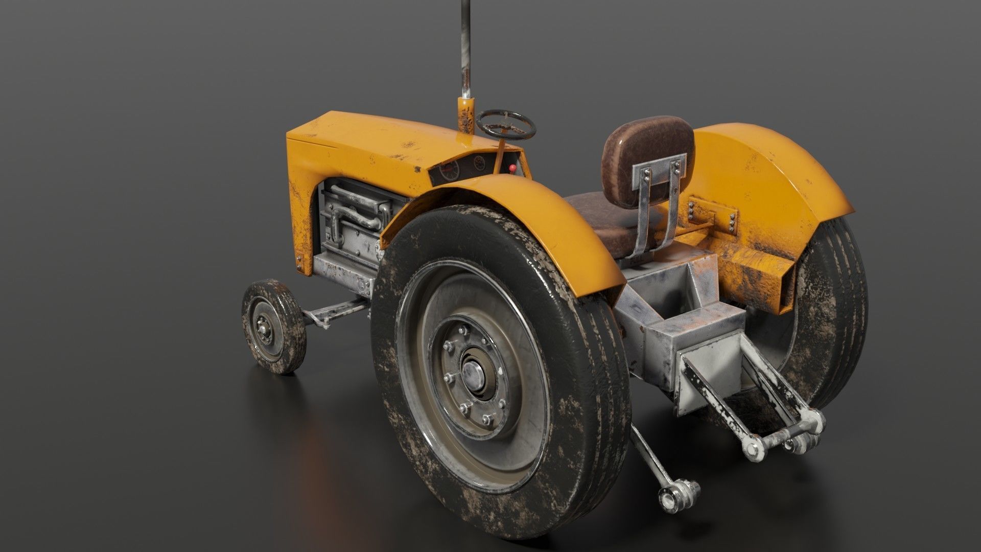 Old farm tractor Low-poly 3D model_13