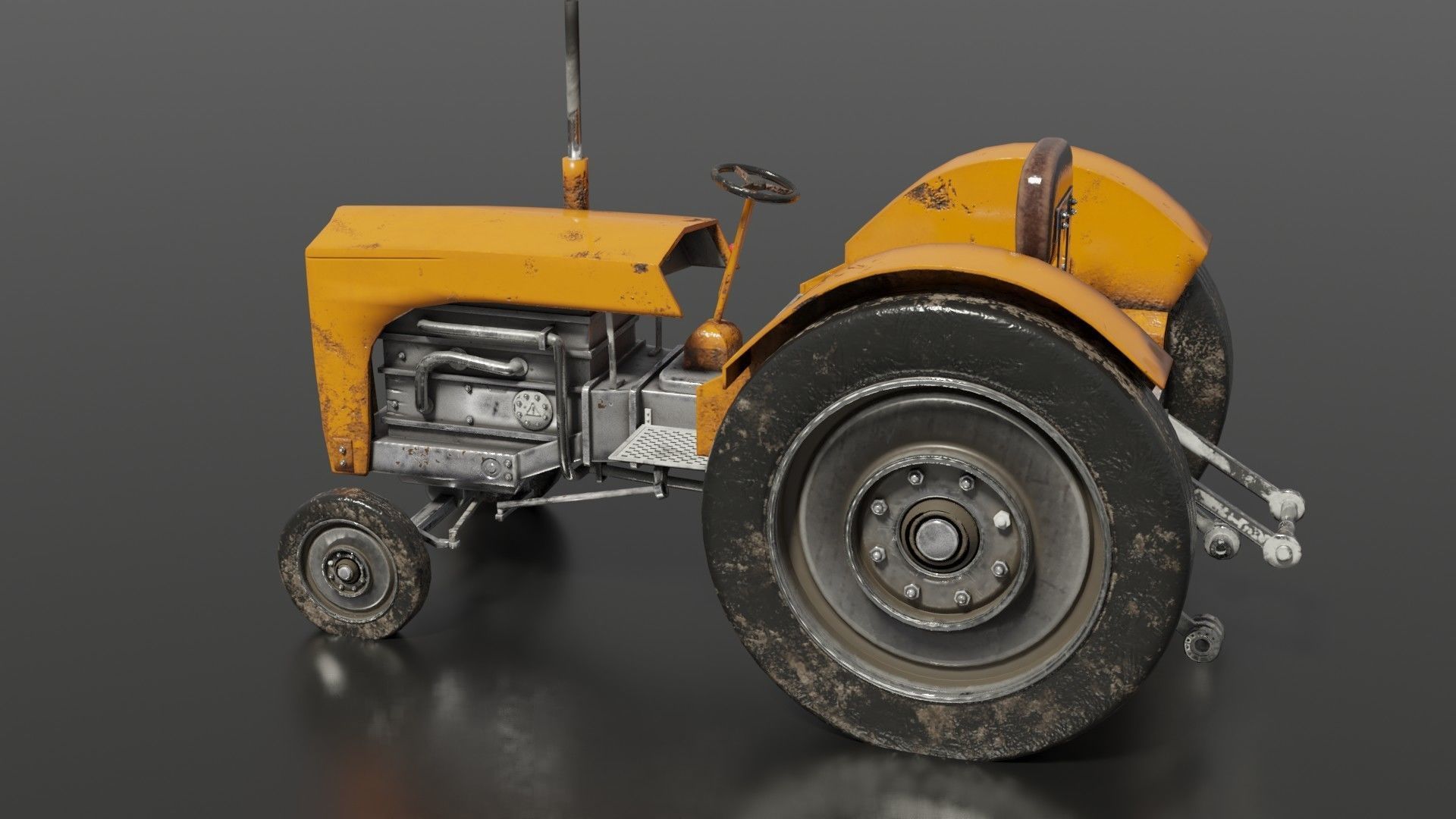 Old farm tractor Low-poly 3D model_14