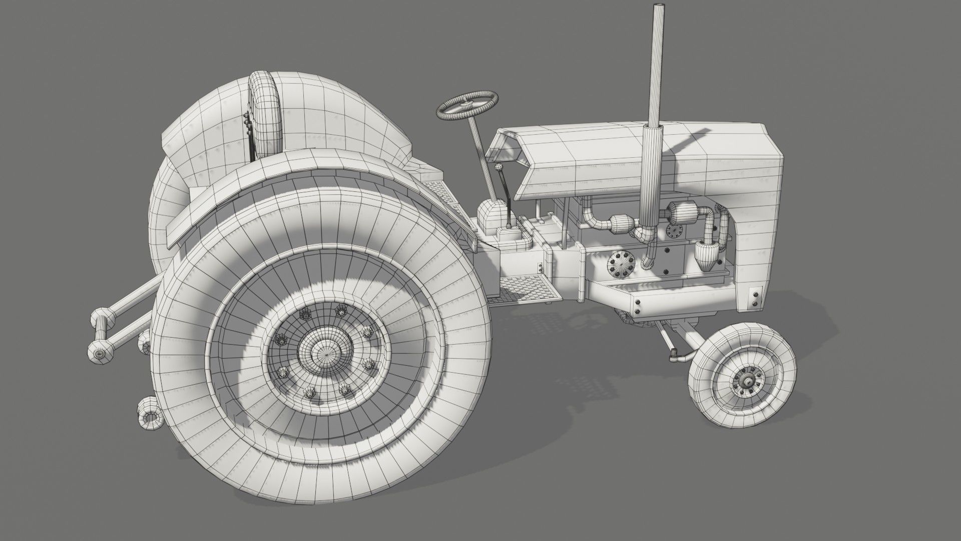 Old farm tractor Low-poly 3D model_25