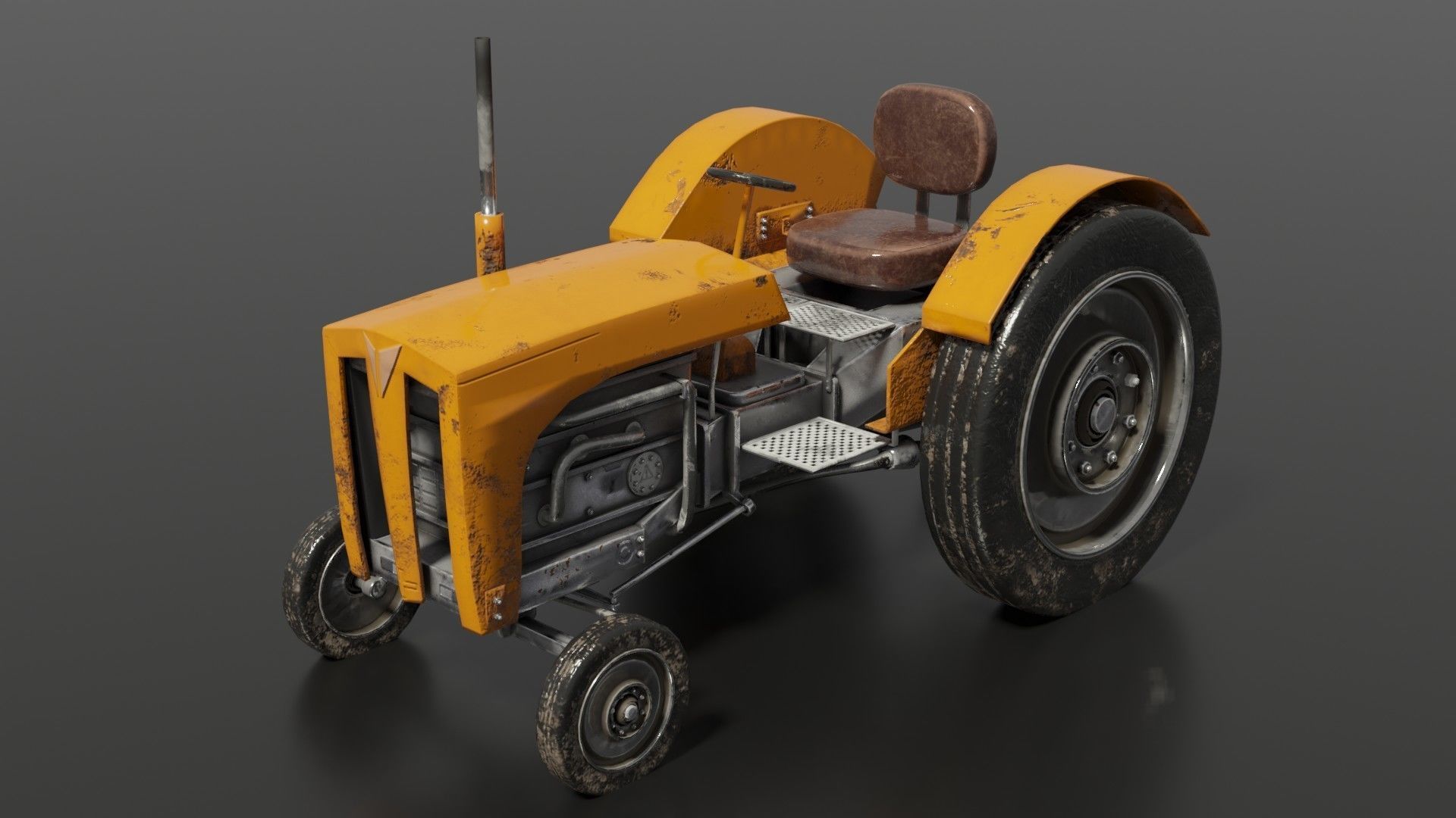 Old farm tractor Low-poly 3D model_16