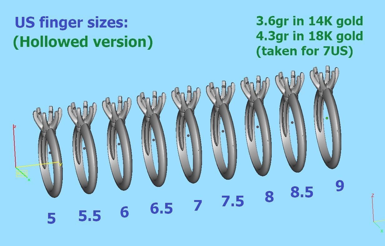 1ct Solitaire Engagement Ring 6claw Setting Tring 3dmodel 3D print model_17