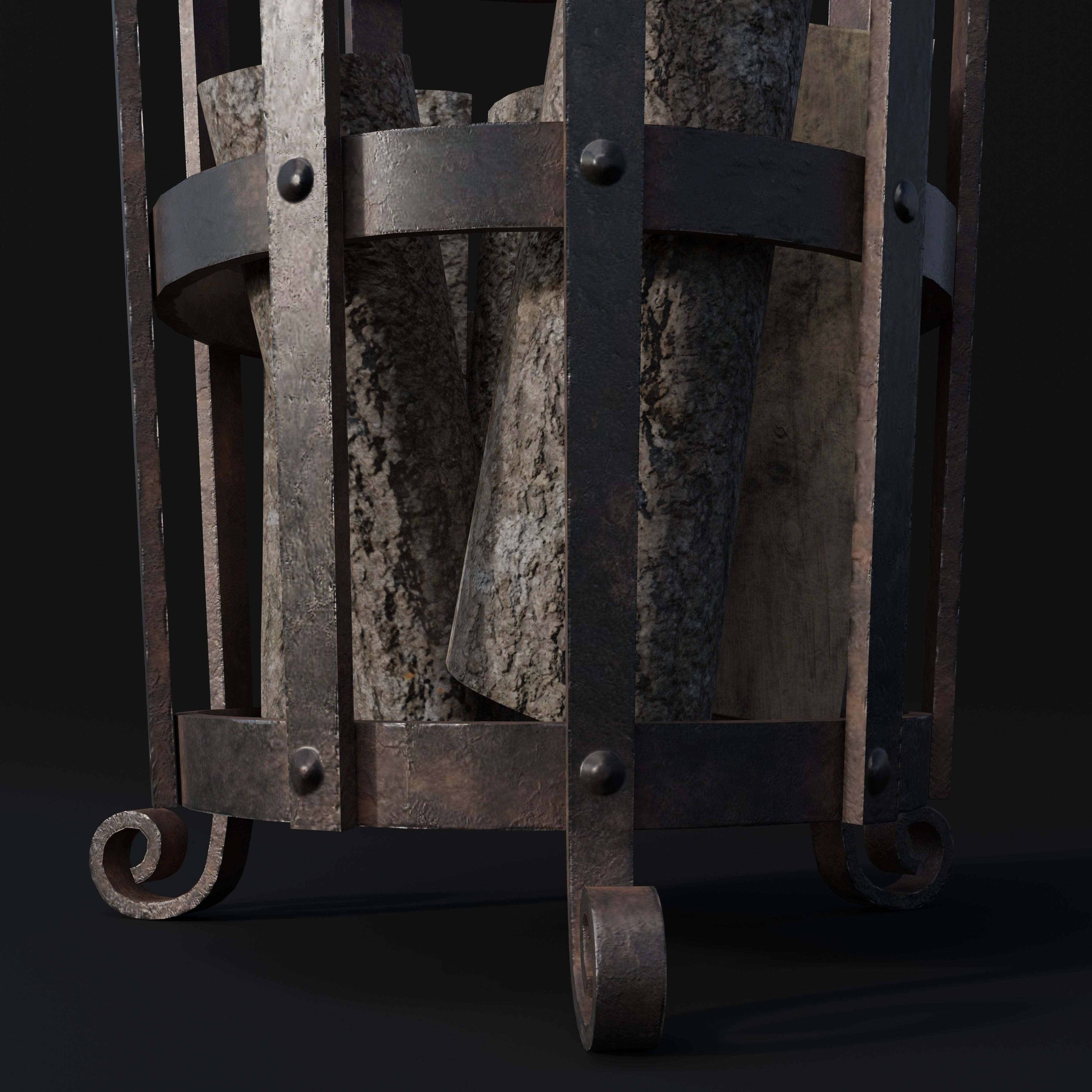 Medieval Brazier- Fire Basket Low-poly 3D model_1