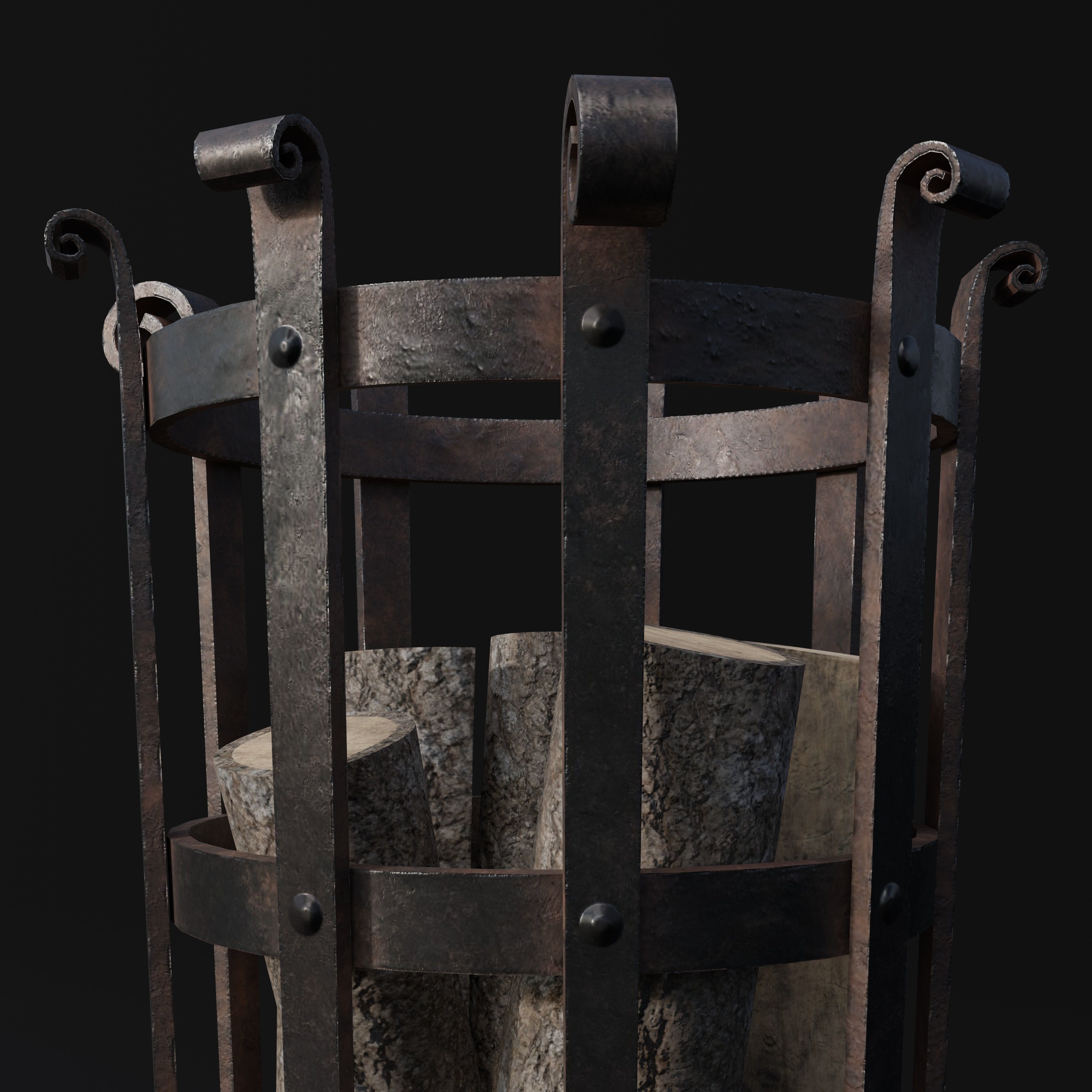Medieval Brazier- Fire Basket Low-poly 3D model_2