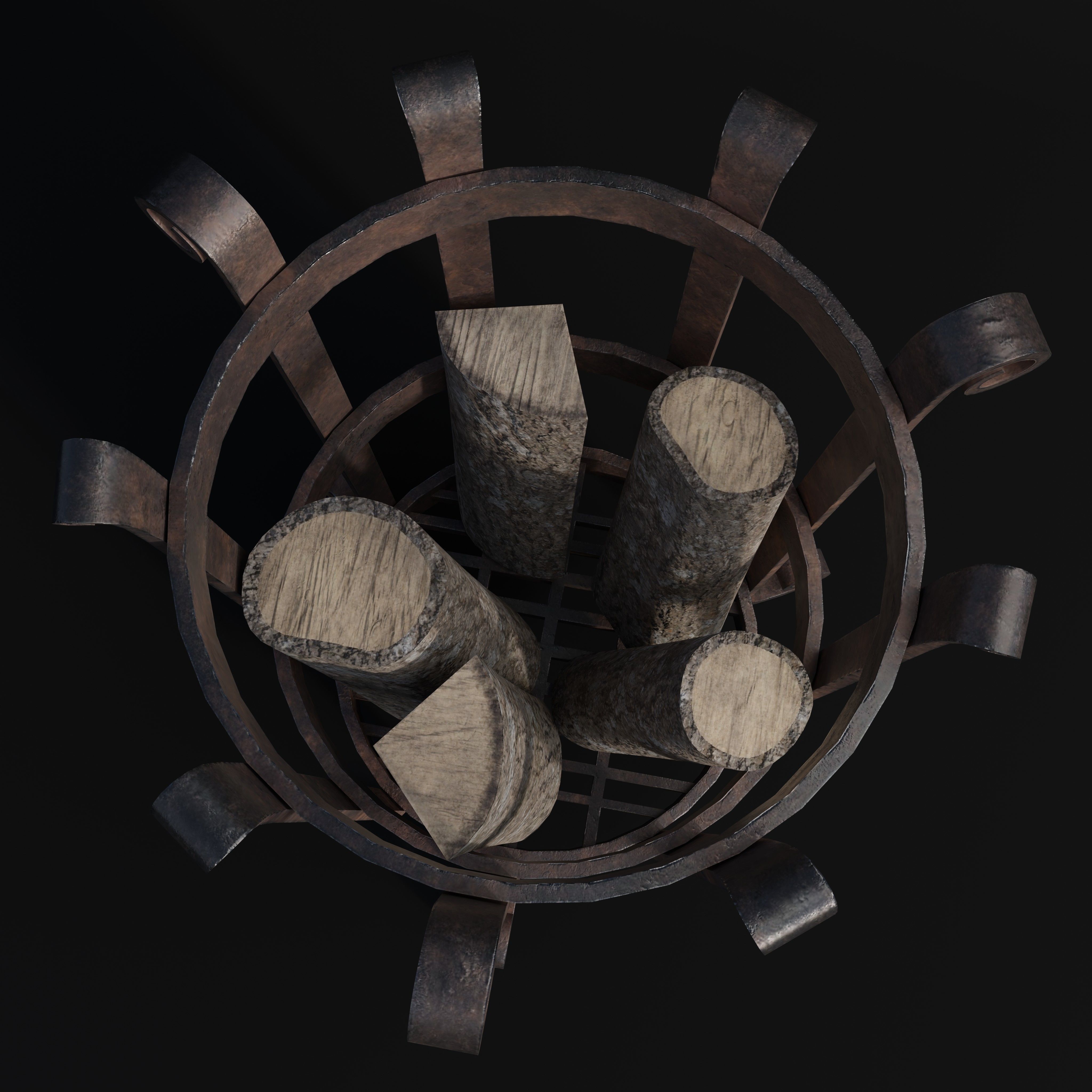 Medieval Brazier- Fire Basket Low-poly 3D model_3