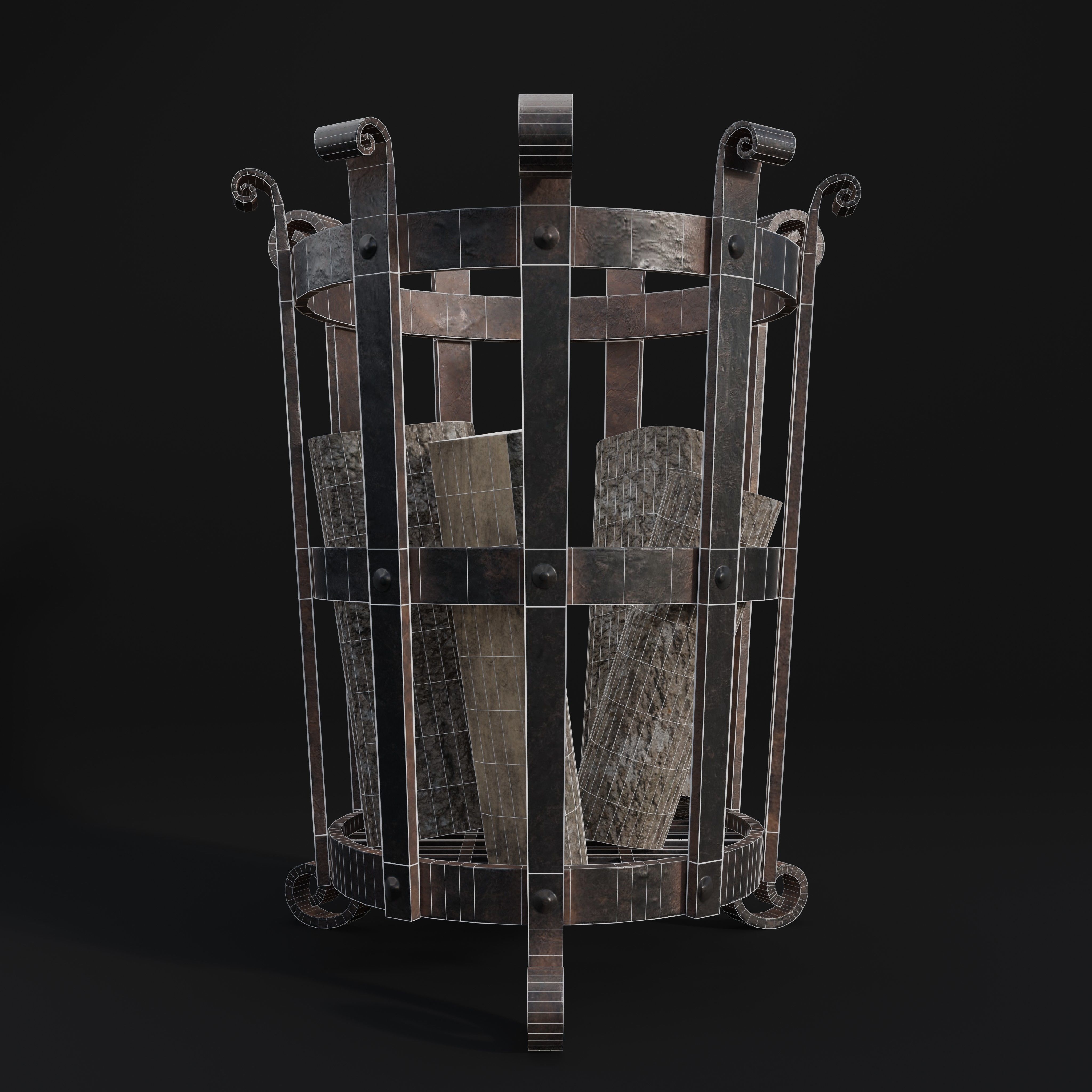 Medieval Brazier- Fire Basket Low-poly 3D model_4