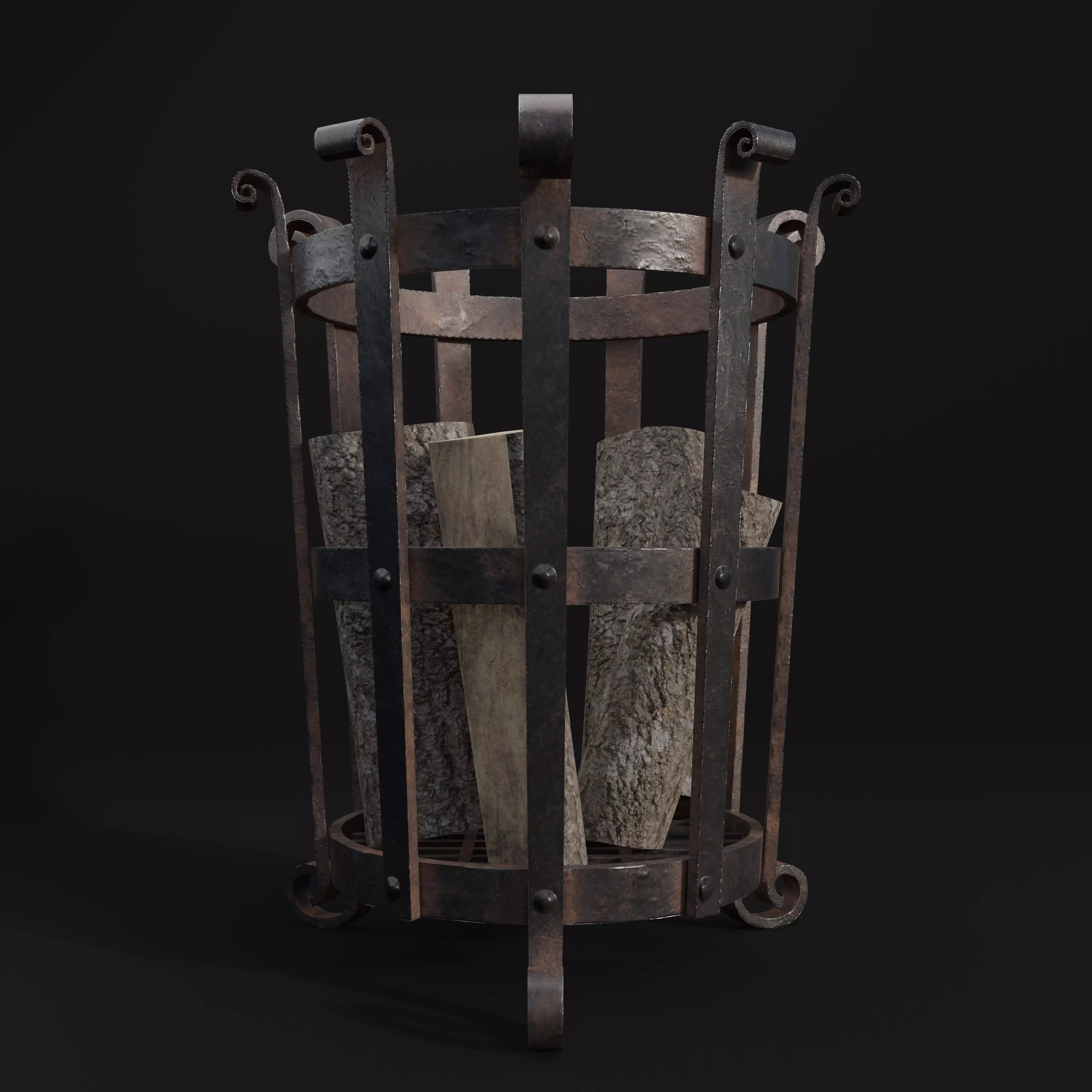 Medieval Brazier- Fire Basket Low-poly 3D model_0