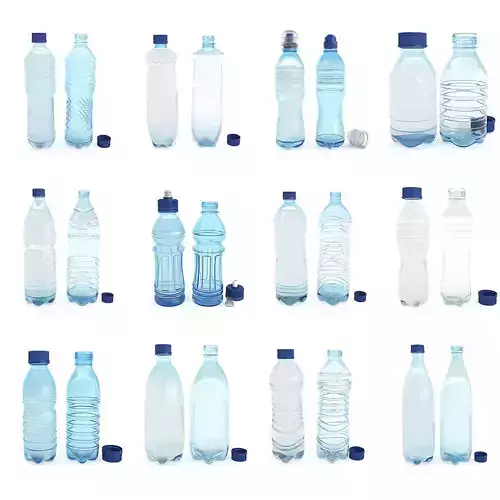 Set plastic 12 water bottle 3D Model 3D model