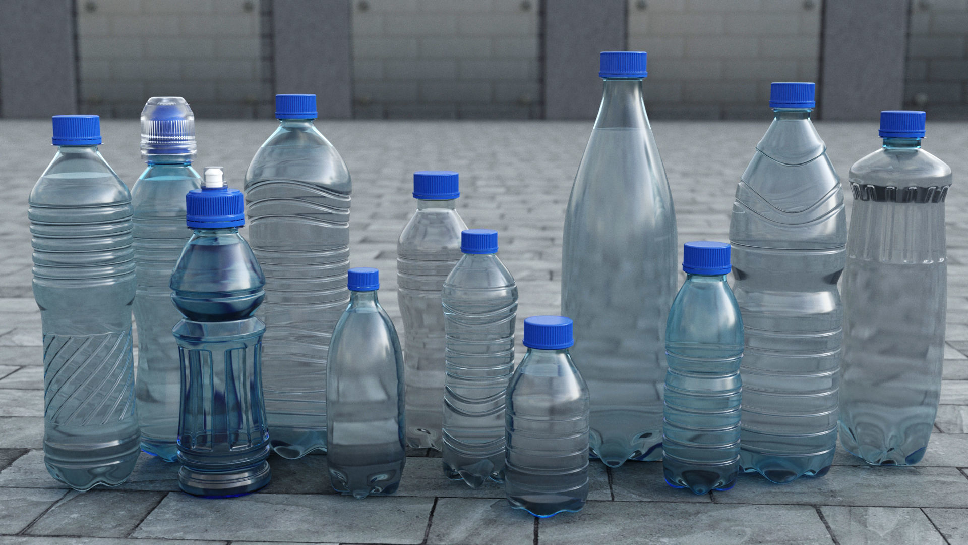 Set plastic 12 water bottle 3D Model 3D model_14