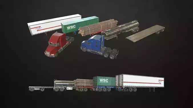 Semi Truck Collection Low-poly 3D model