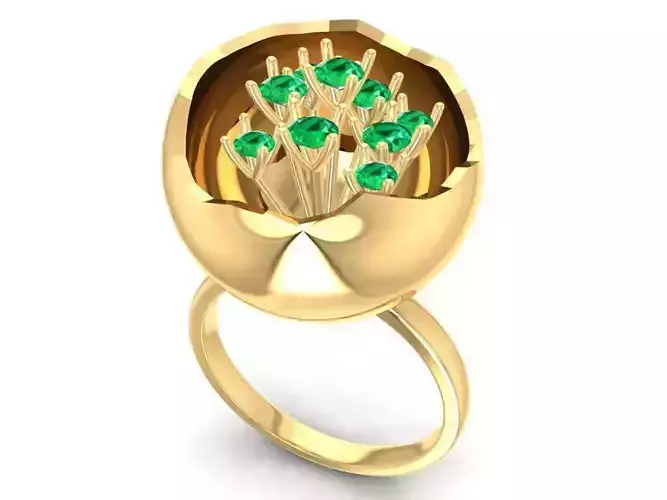 Creative Flower Bloom Ring 3D Model with Gemstone Details 890