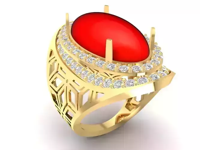 Luxury Oval Red Gemstone Diamond Ring 894