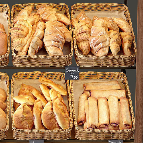 Showcase with pastries 3D model 4