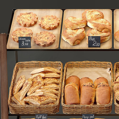 Showcase with pastries 3D model 6
