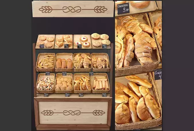 Showcase with pastries 3D model
