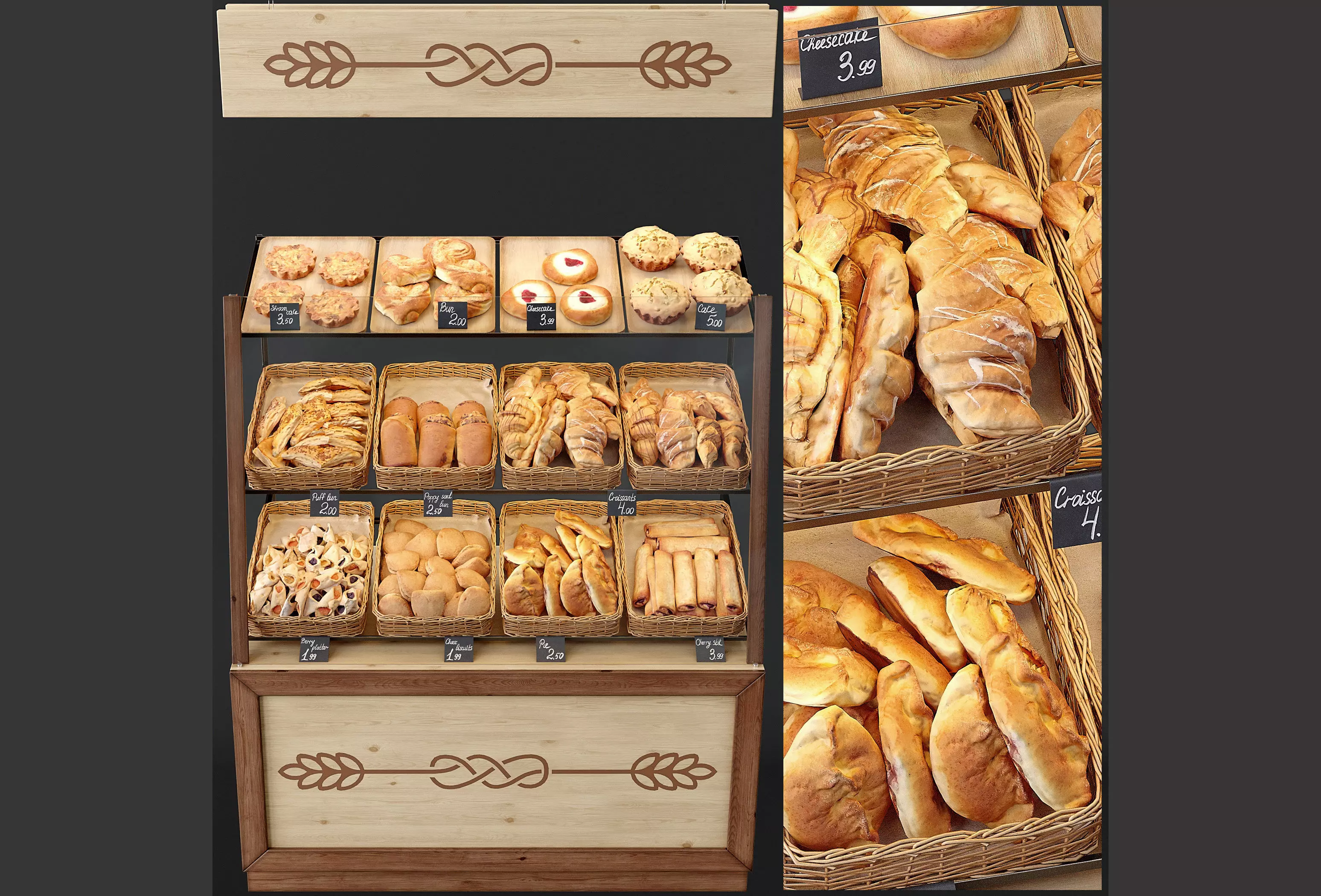 Showcase with pastries 3D model_0