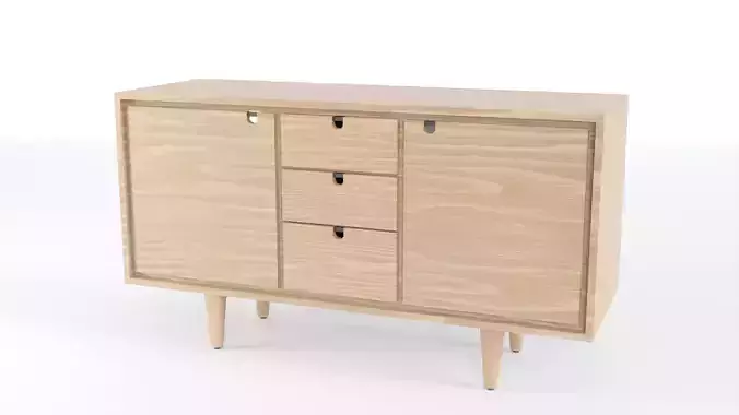 Solid Oak Bathroom Vanity - Cabinet Low-poly 