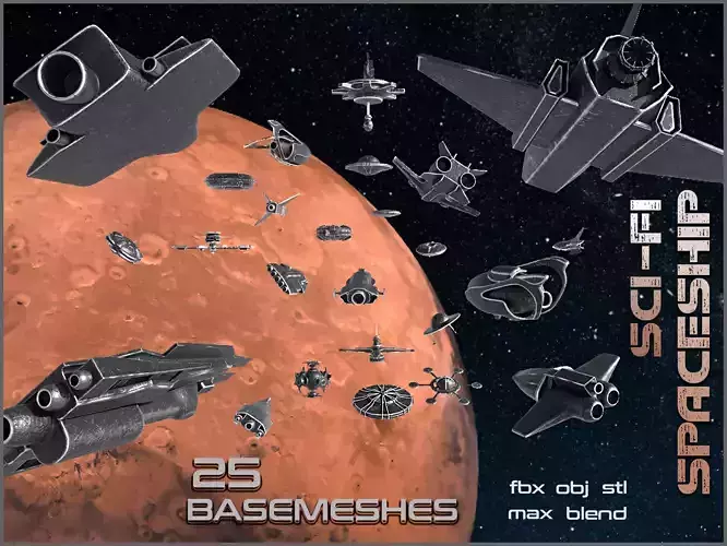 25 SCI-FI Spaceship Basemeshes 3D model