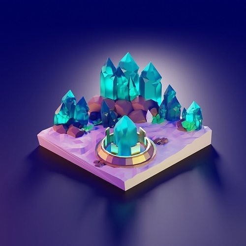 Low-Poly World Decorations game Crystals Sand Stones Rock Low-poly 3D model