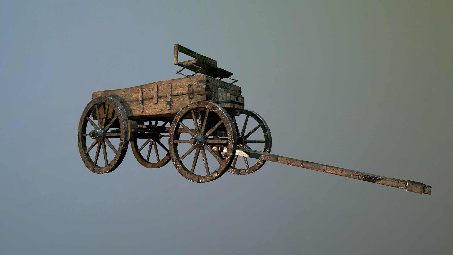 Old Western Wagon Low-poly 3D model_3