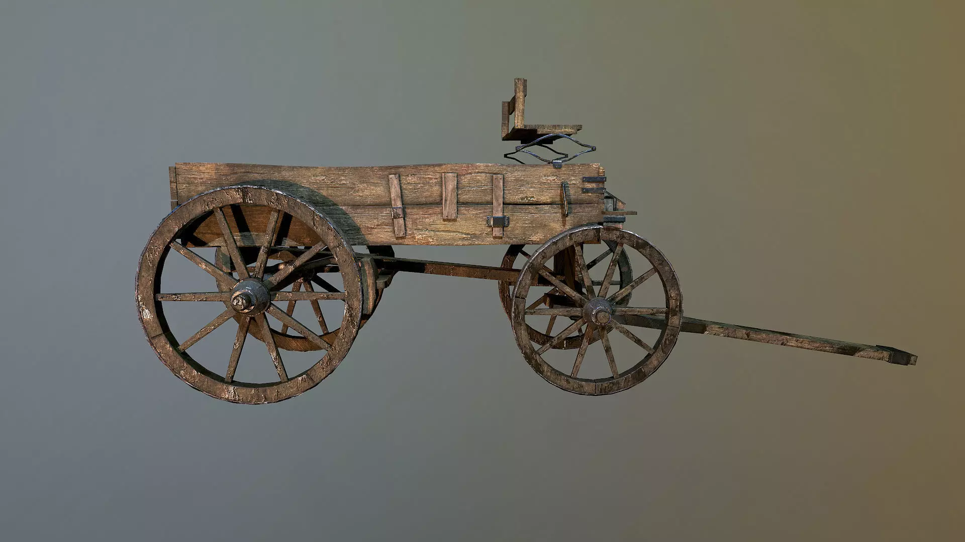 Old Western Wagon Low-poly 3D model_0