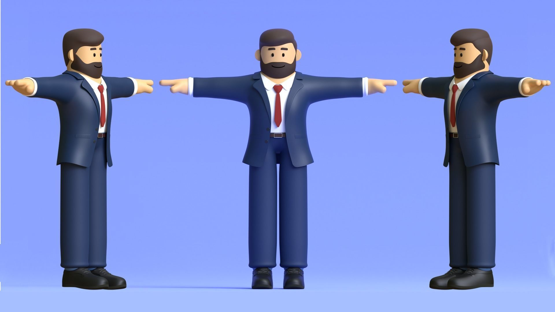 Minimal Business Man Cartoon Character 3D model_2