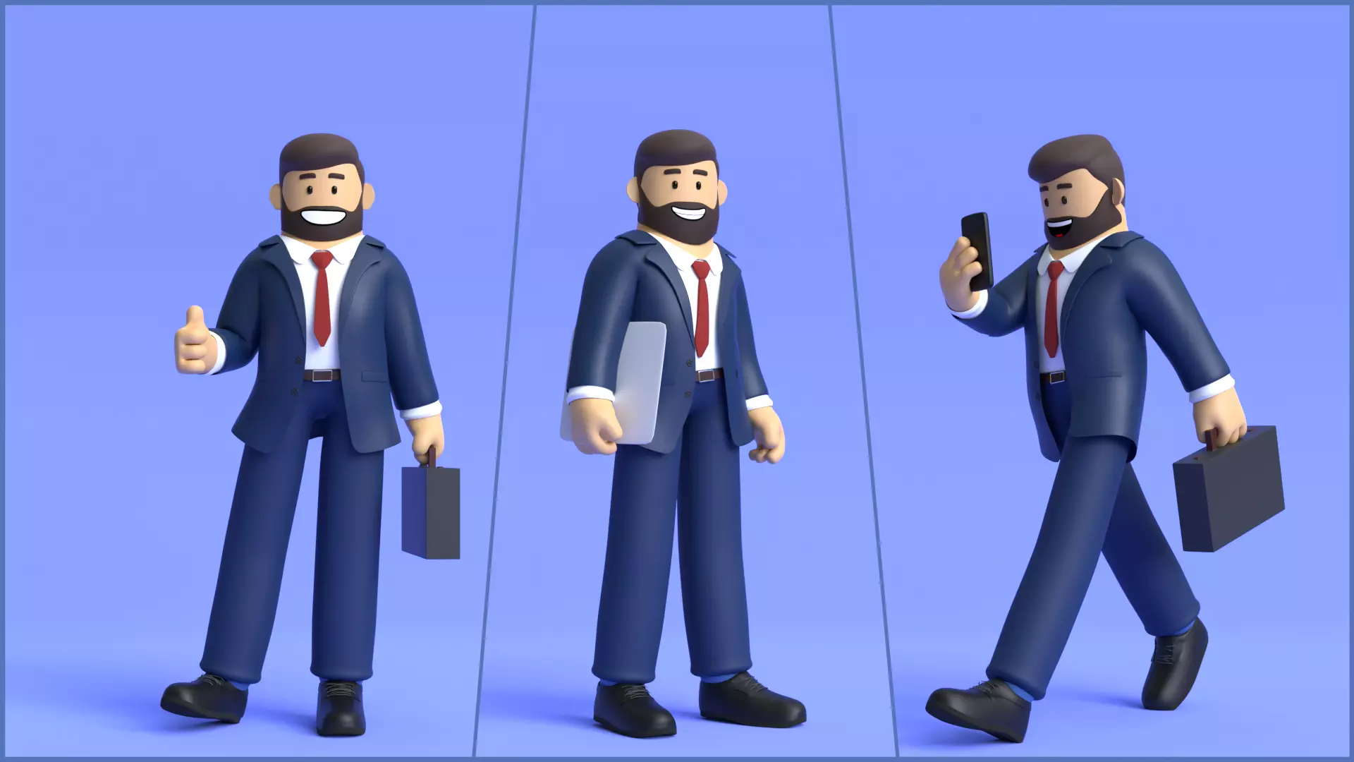 Minimal Business Man Cartoon Character 3D model_0