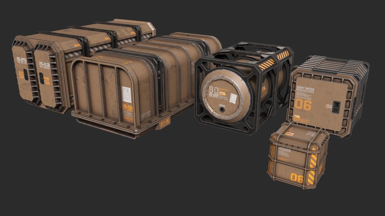Sci-Fi Containers Pack Low-poly 3D model_1